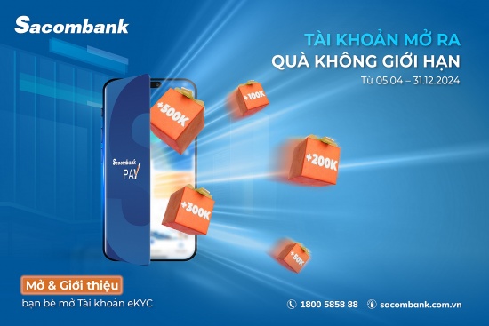 Thưởng không giới hạn khi giới thiệu bạn bè, người thân mở tài khoản trên Sacombank Pay